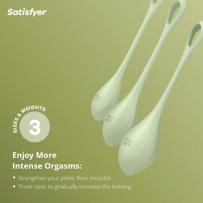 サティスファイヤー ヨニパワー2 ライトグリーン/Satisfyer Yoni Power 2 Light Green 膣トレボール 3個セット 骨盤底筋トレーニング 膣トレ 3段階の重さでステップアップ シリコン製 尿漏れ 膣 緩み 産後 更年期 子宮脱 筋トレ フェムテック フェムケア セクシャルウェルネス ゲイシャボール  [アダルト]