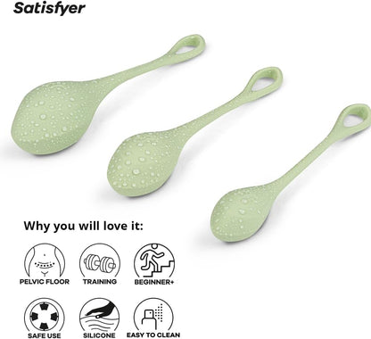 サティスファイヤー ヨニパワー2 ライトグリーン/Satisfyer Yoni Power 2 Light Green 膣トレボール 3個セット 骨盤底筋トレーニング 膣トレ 3段階の重さでステップアップ シリコン製 尿漏れ 膣 緩み 産後 更年期 子宮脱 筋トレ フェムテック フェムケア セクシャルウェルネス ゲイシャボール  [アダルト]