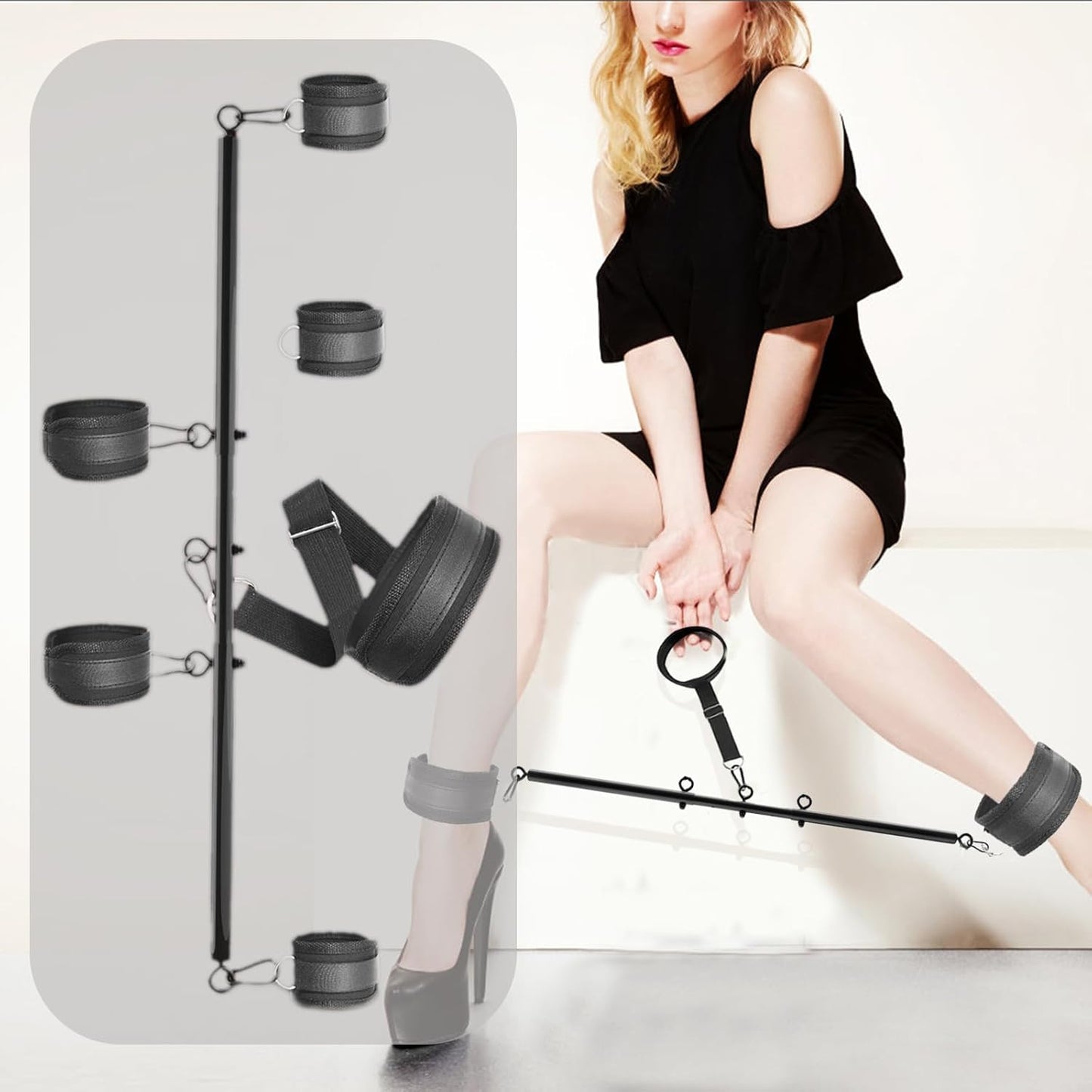 【BDSM拘束セット】首と手首を繋ぐスプレッダーバー付き多機能SM手枷足枷セット、調整可能なハンドカフス＆アンクルカフス、カップル用大人のおもちゃ（22～36インチ）  [アダルト] ブランド: ALITERCY