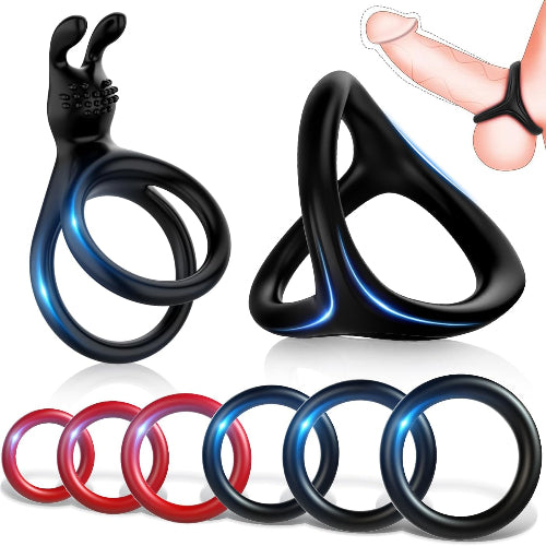 ペニスリング コックリング 8点セット【三角リング+コックリング+ペニスリング】 高弾力 シリコン製 男性用 アダルトグッズ 大人のおもちゃ VibuoTek  [アダルト]