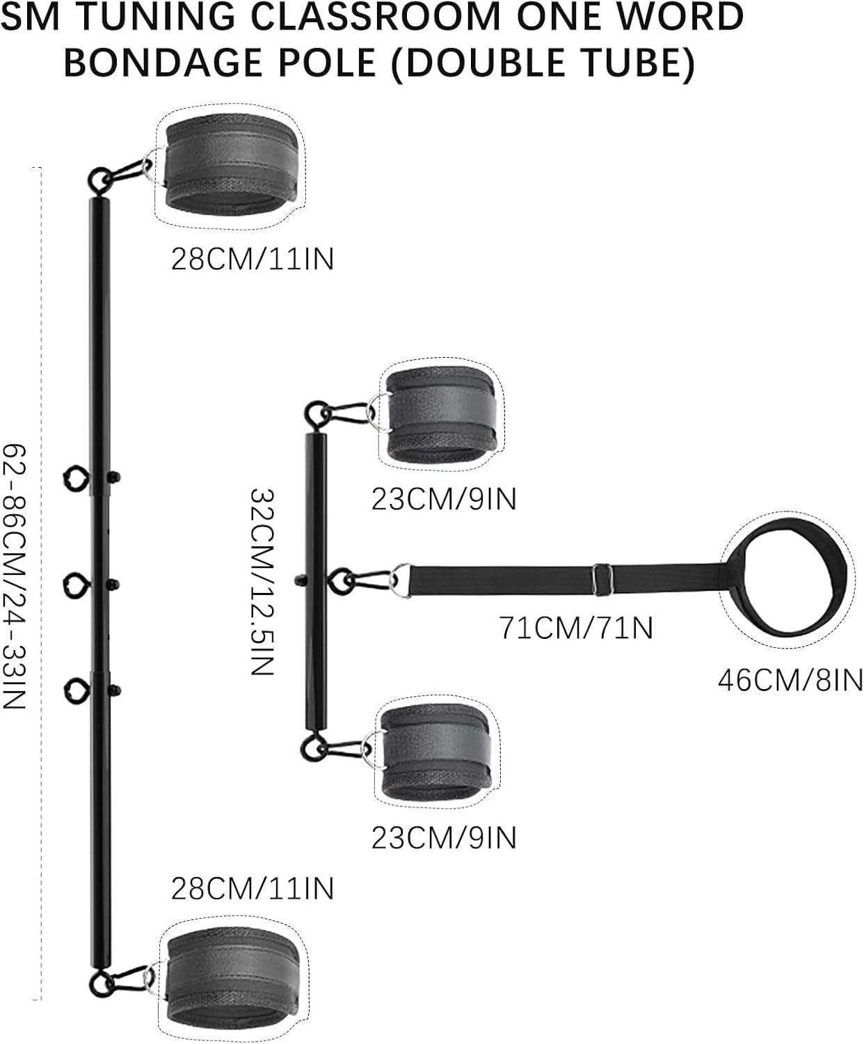 【BDSM拘束セット】首と手首を繋ぐスプレッダーバー付き多機能SM手枷足枷セット、調整可能なハンドカフス＆アンクルカフス、カップル用大人のおもちゃ（22～36インチ）  [アダルト] ブランド: ALITERCY