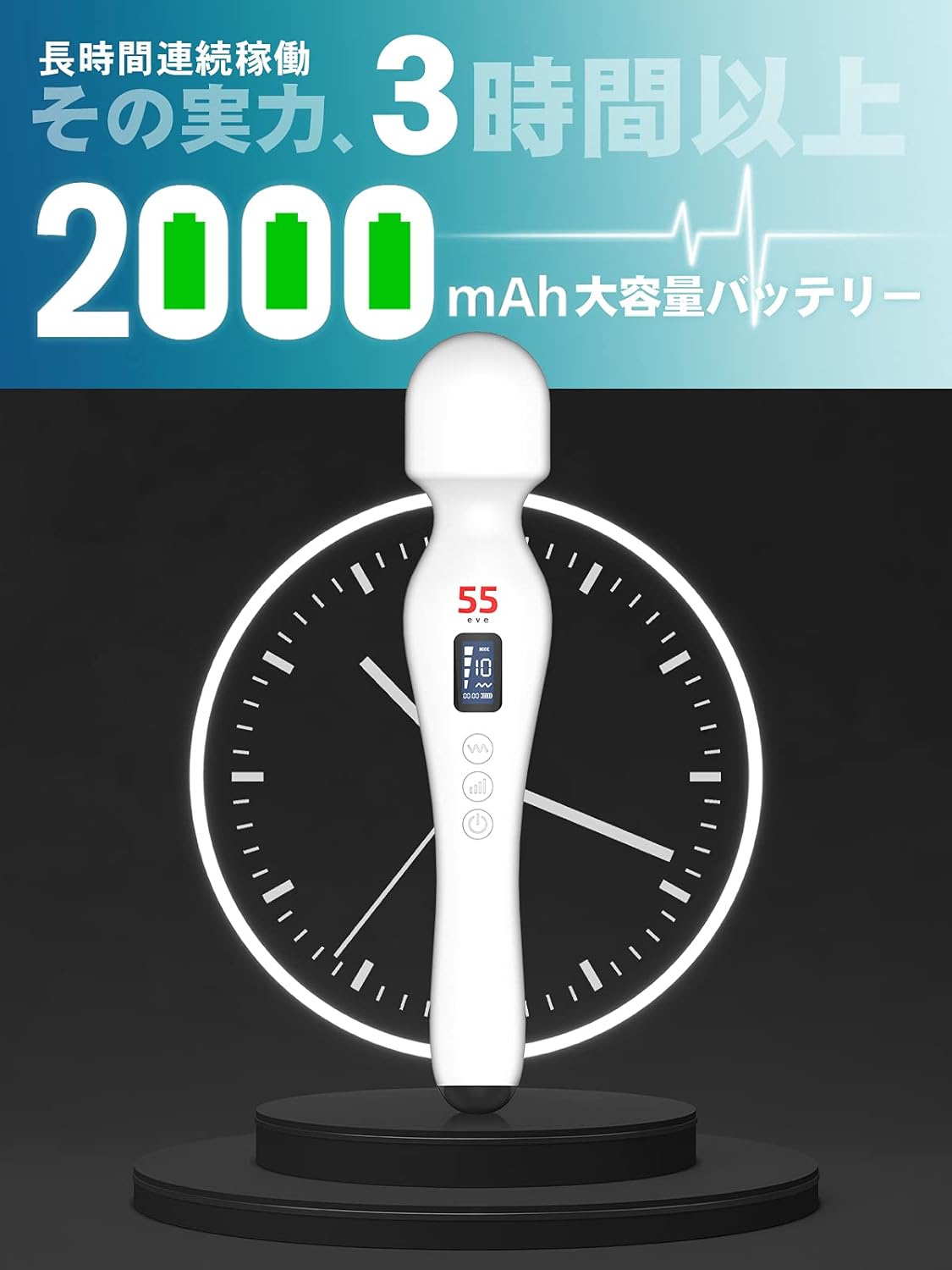 55evePRO コードレス最強クラス17,000rpm 液晶搭載プロスペック仕様 日本ブランド 4×10種振動 防水 シリコン素材 White