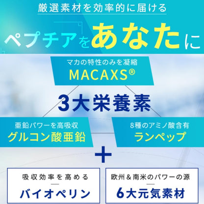 ペプチア サプリメント 現役専門医開発監修 180粒 約1カ月分 マカ ランペップ 亜鉛 妊活 特許配合 栄養機能食品 peptia