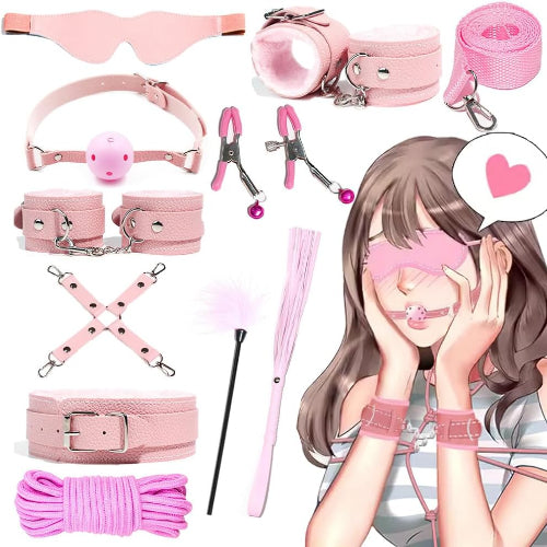SMグッズ 拘束具 女性 11点セット【エoい陵o辱プレイが楽しめる】口枷 SMプレイ 首輪 手枷 足枷 アイマスク 調整可能 セックス玩具 アダルトグッズ 秘密梱包 ピンク  [アダルト]