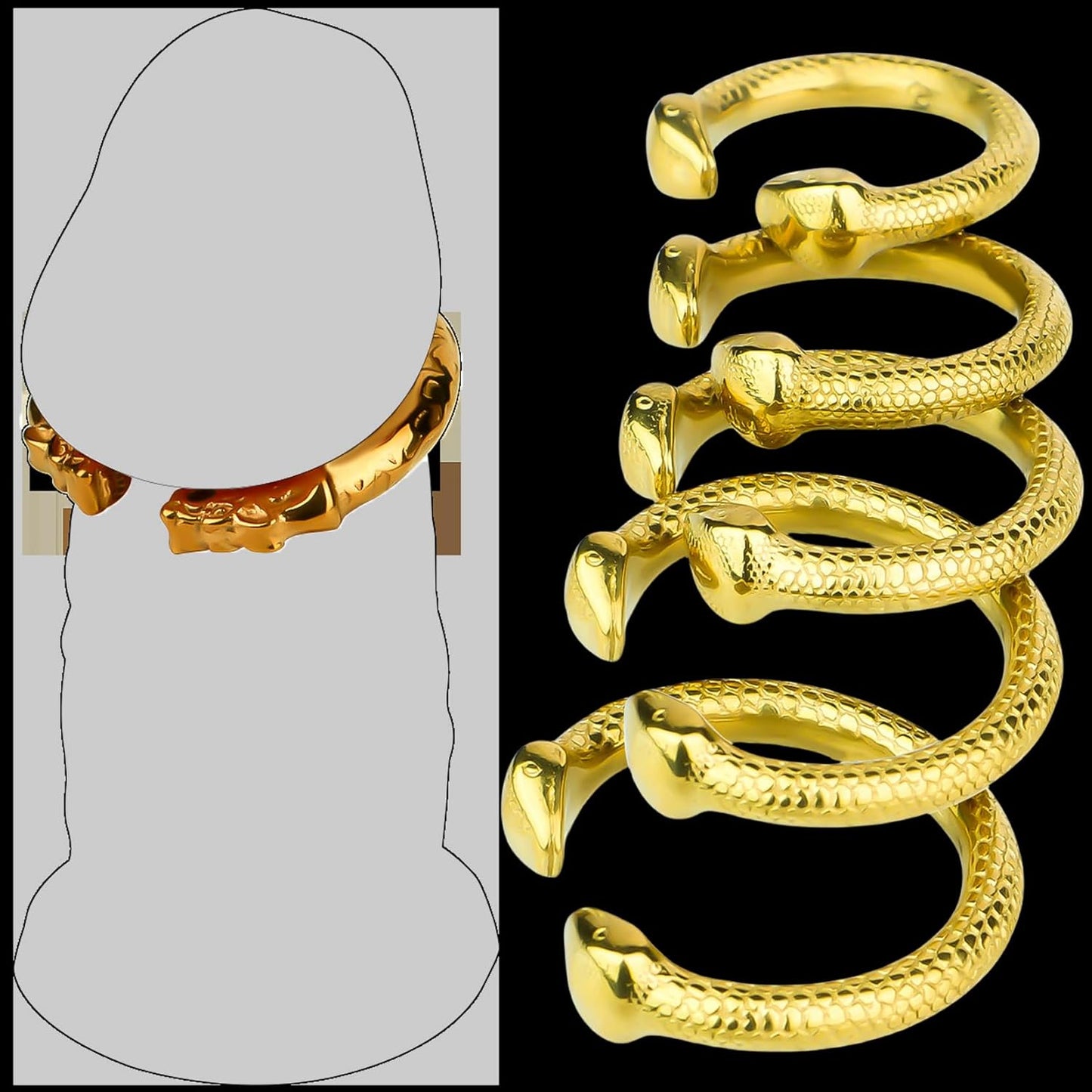 Yemaxコックリング ペニスリング 金属 304ステンレス製蛇頭型の開口設計cock ring アダルトグッズ 男性用 ペニスリングsex toys男性for menペニス リング φ25mmグランスリング防水ペ二スリング温冷プレイ-金色  [アダルト]