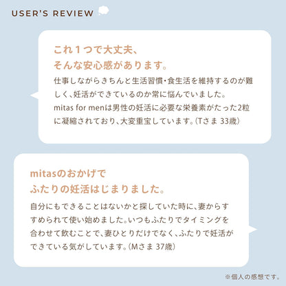 【公式】男性用妊活サプリ ミタスフォーメン - mitas for men［ 妊娠 妊活 夫婦でお悩みの方 ］ マカ 亜鉛 コエンザイムQ10 アスタキサンチン ビタミンC ビタミンE リコピン トンカットアリ セレン 葉酸 男性不妊専門医 監修 (3袋（3か月分）)