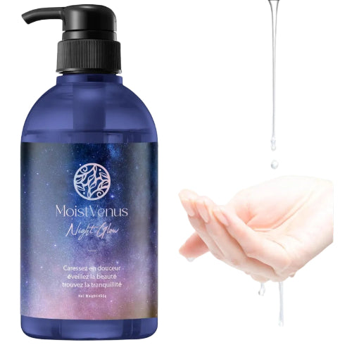【W受賞・皮膚科医監修】潤滑ゼリー 450ml ヒト幹細胞 皮膚科医試験済 美容エキス配合 ローション 大容量 オーガニック MoistVenus Night Glow 妊活 潤い ジェル ノンアルコール 挿入 潤滑剤 ゼリー 女性用 男性用 うるおい マッサージ プレミアム モイスト 保湿 乾燥肌 敏感肌 VIO