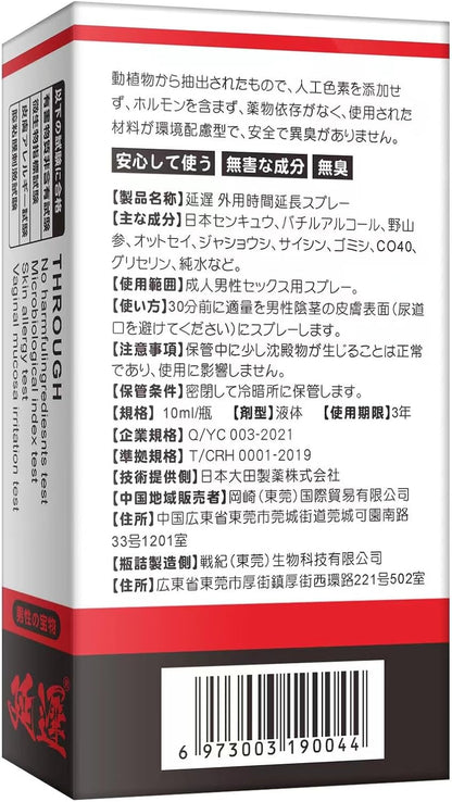【二代目強化版】遅延用スプレー 男性用 自信とプライド 持久力を向上させる 植物エキス 貴重な植物配合 天然成分 無香料 10ml