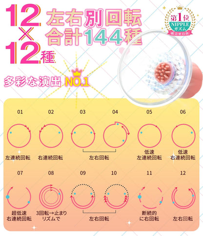 【静音！360°舐める・擦る・ねぶり尽くす】 乳首攻め アダルトグッズ 全12x12通りの回転パターン 左右別回転 アタッチメント2種付属 柔らかい素材 コードレス 乳首責め乳首吸引 チクニー 乳首開発 男性用 乳首ローター バイブ あだるとグッズ 大人のオモチャ女性用  [アダルト]