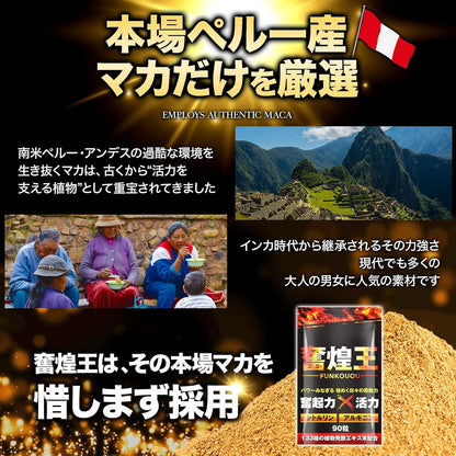 【男の自信】奮煌王 マカ サプリ 亜鉛 シトルリン アルギニン ふんこうおう ペルー産 濃縮マカ 厳選133種 90粒